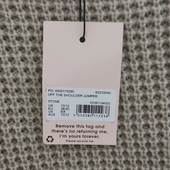 NWT Missguided | Off The Shoulder Waffle Knit Jumper Sweater in Stone - Size 6/8 - Picture 8 of 9